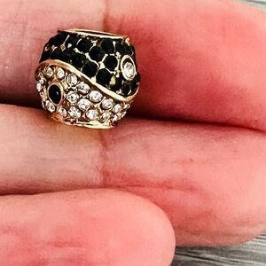 Gold plated black & clear crystal paved Bracelet charm